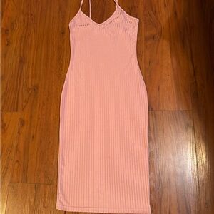 Elegant Pink Ribbed Dress